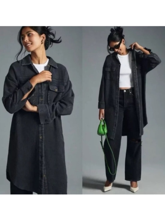 Pilcro Jackets & Blazers - Anthropologie Pilcro Ribbed Duster Shacket Shirt Jacket XS Charcoal Grey Cotton